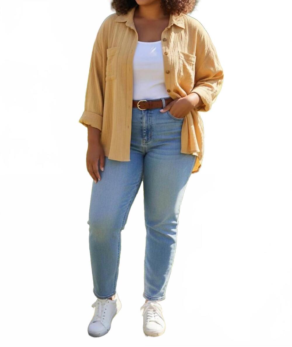 NEW SHE + SKY women's long sleeve double gauze shirt in honey mustard